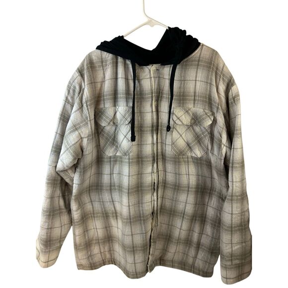 Avirex XL Button Flannel Faux Sherpa Lined Hoodie Beige Black Silver Thread rn#1 - Picture 1 of 7
